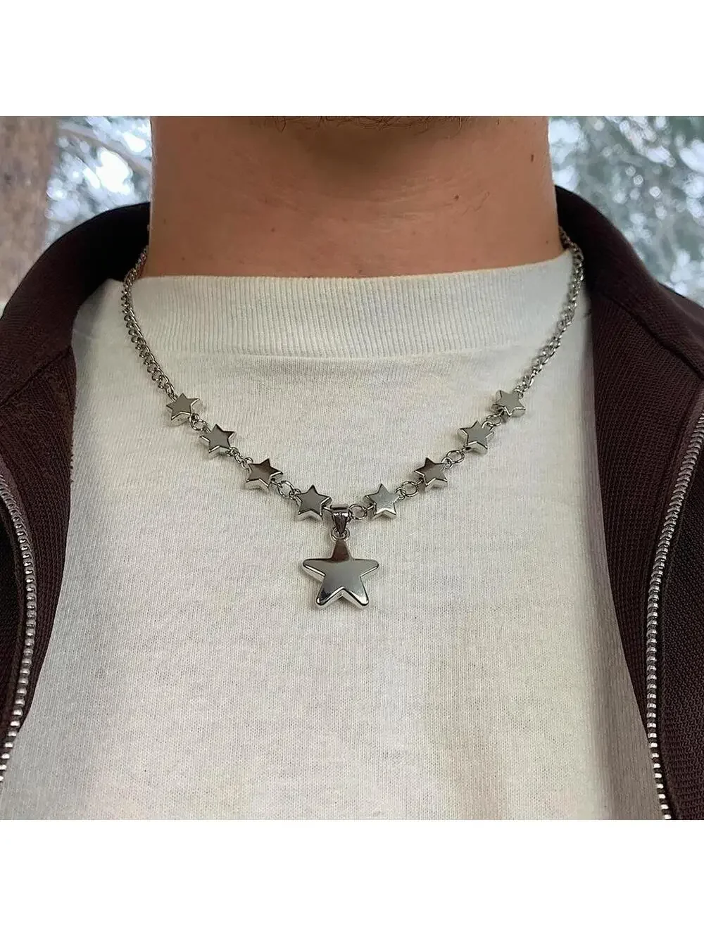Vintage Y2K Silver Star Chain Necklace